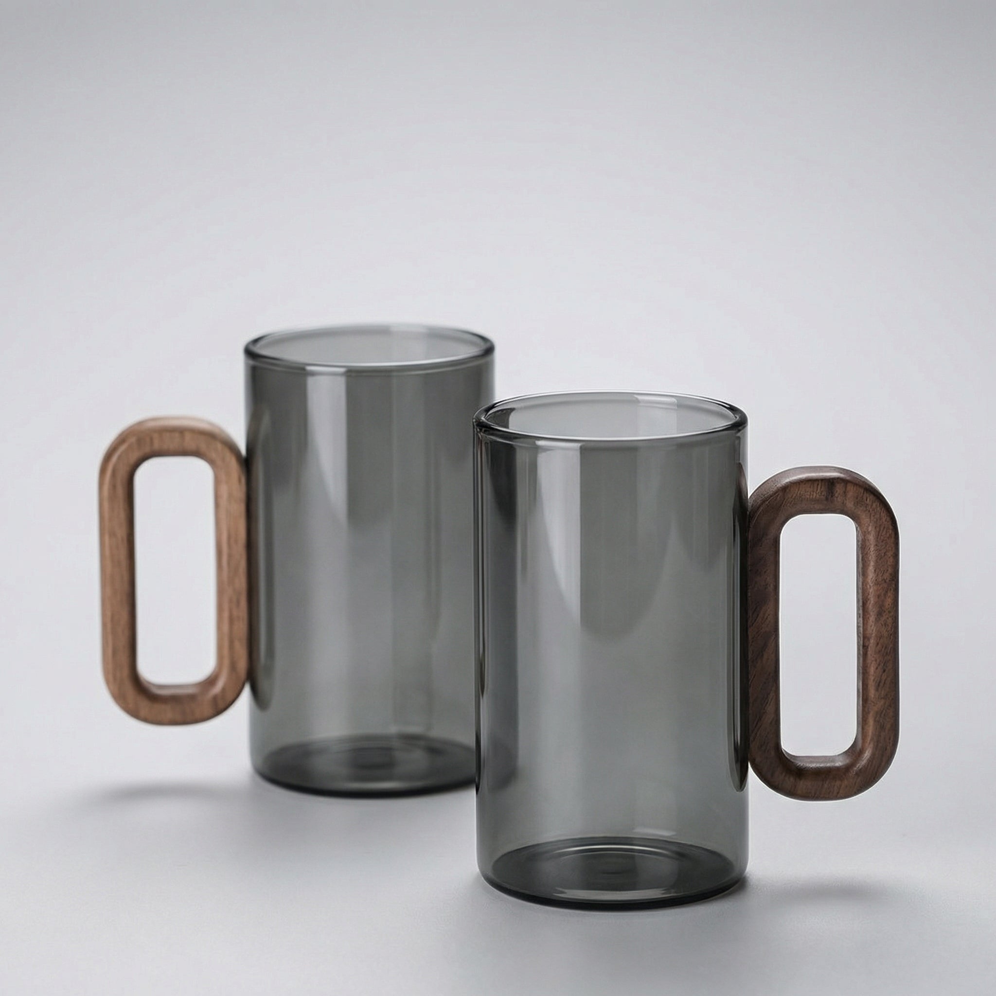 Smoky Gray Borosilicate Glass Mug with Wooden-Style Handle