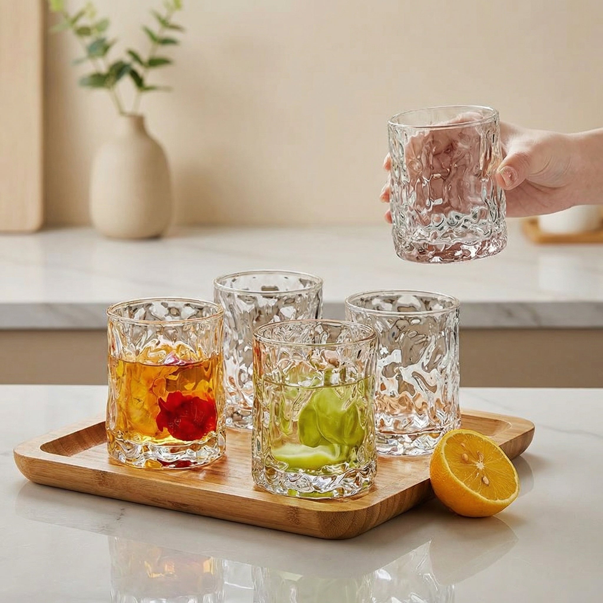 Ripple Texture Clear Glass Tumbler