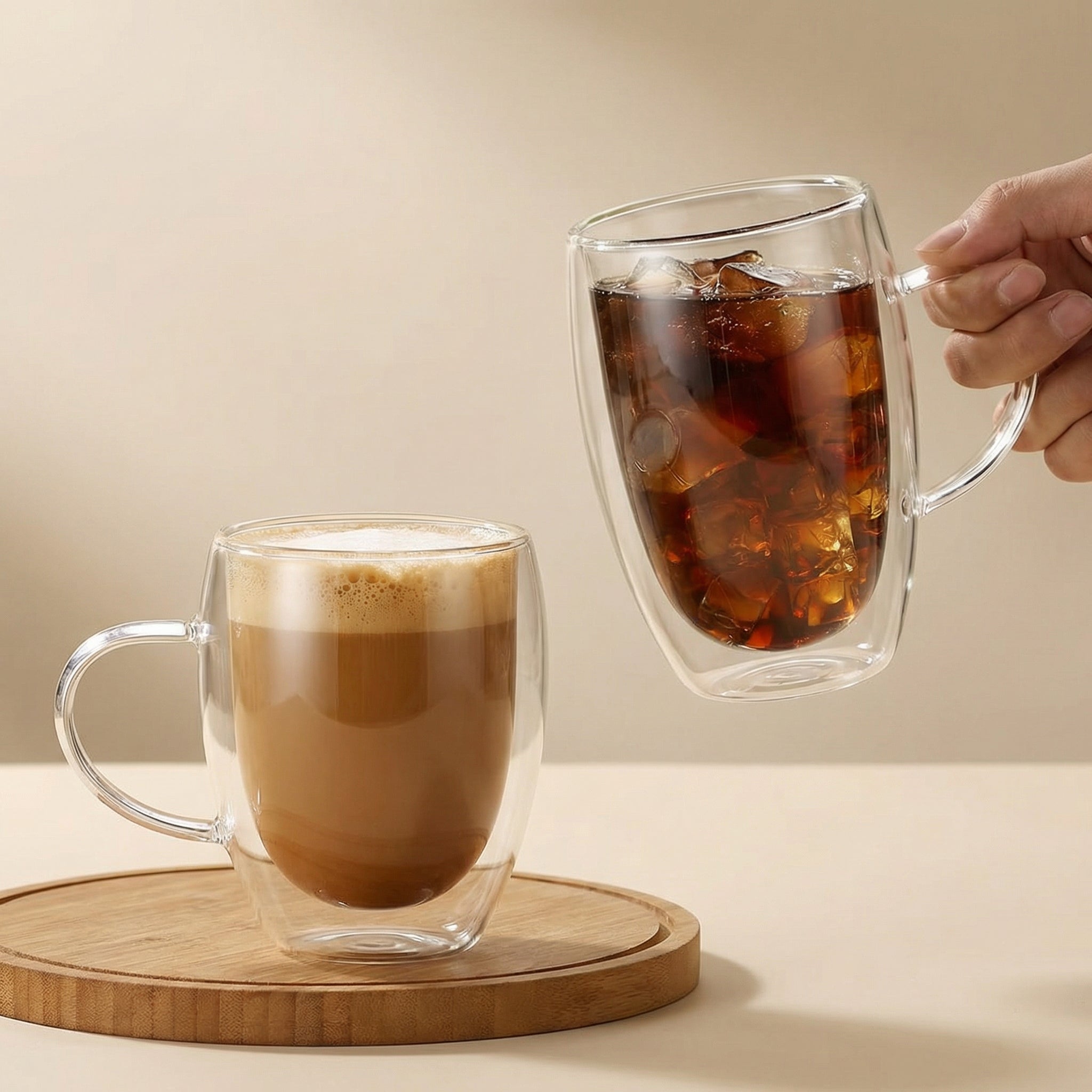 Double Wall Insulated Glass Coffee Mug with Handle